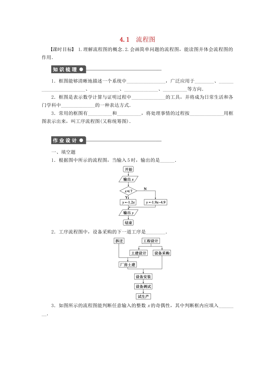 高中数学 4.1流程图课时作业 苏教版选修1-2_第1页