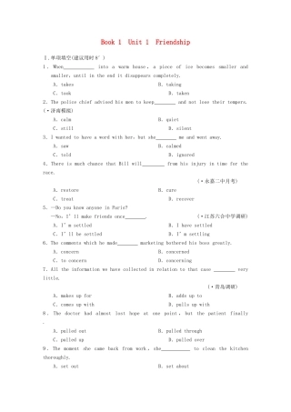 高考英语大一轮复习 Book 1 Unit 1 Friendship练习 新人教