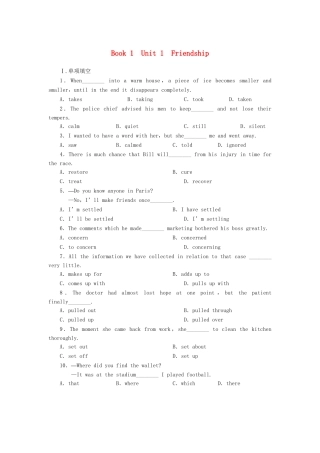 高考英语大一轮复习 Book1 Unit 1  Friendship练习 新人教