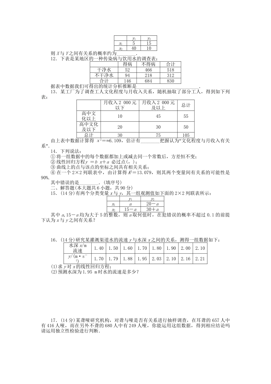 高中数学 第1章 统计案例章末检测（B）苏教版选修1-2_第2页