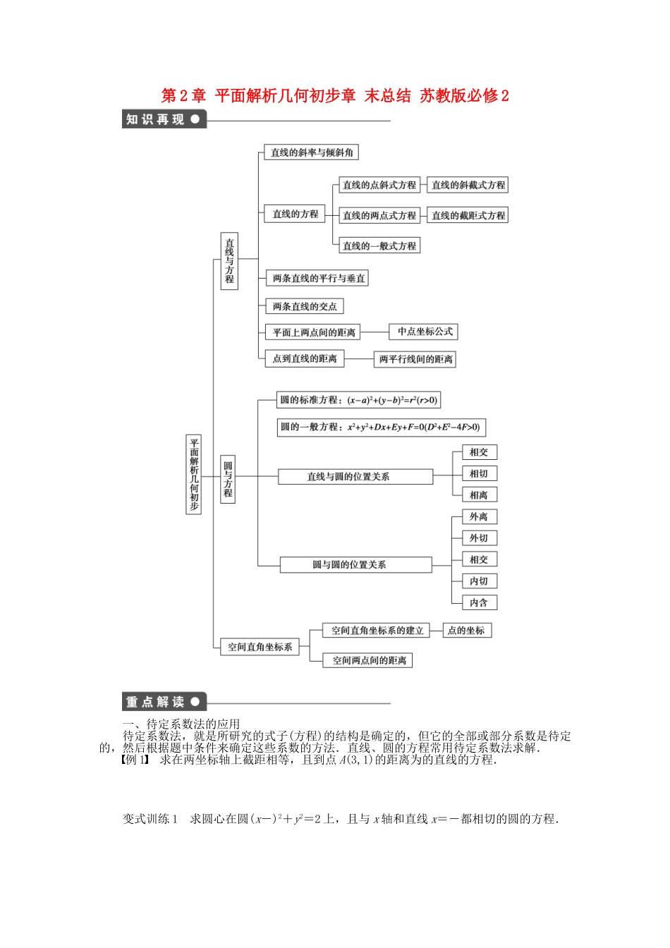高中数学 第2章 平面解析几何初步章 末总结 苏教版必修2_第1页