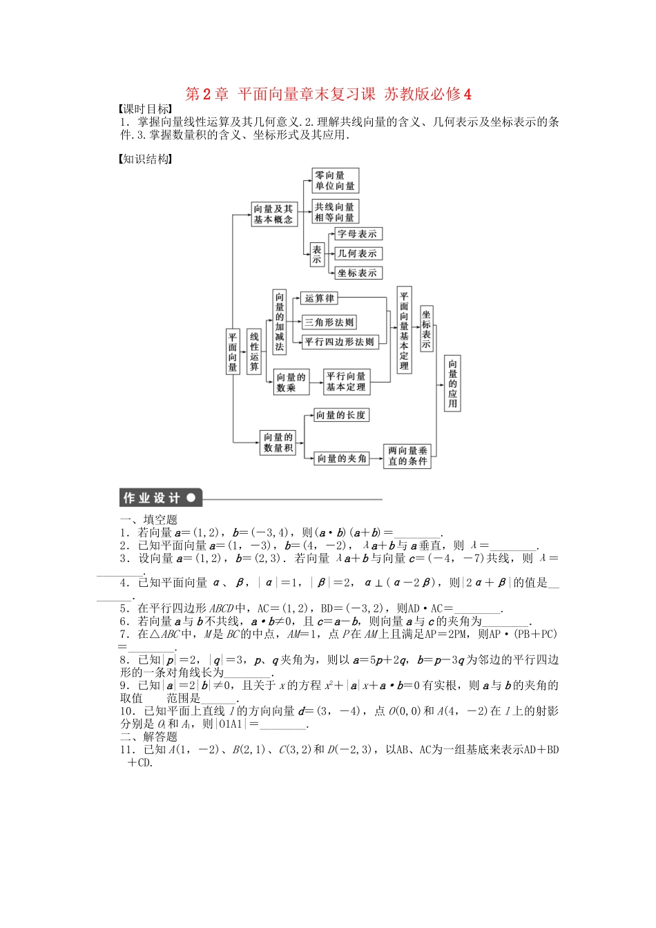 高中数学 第2章 平面向量章末复习课 苏教版必修4_第1页