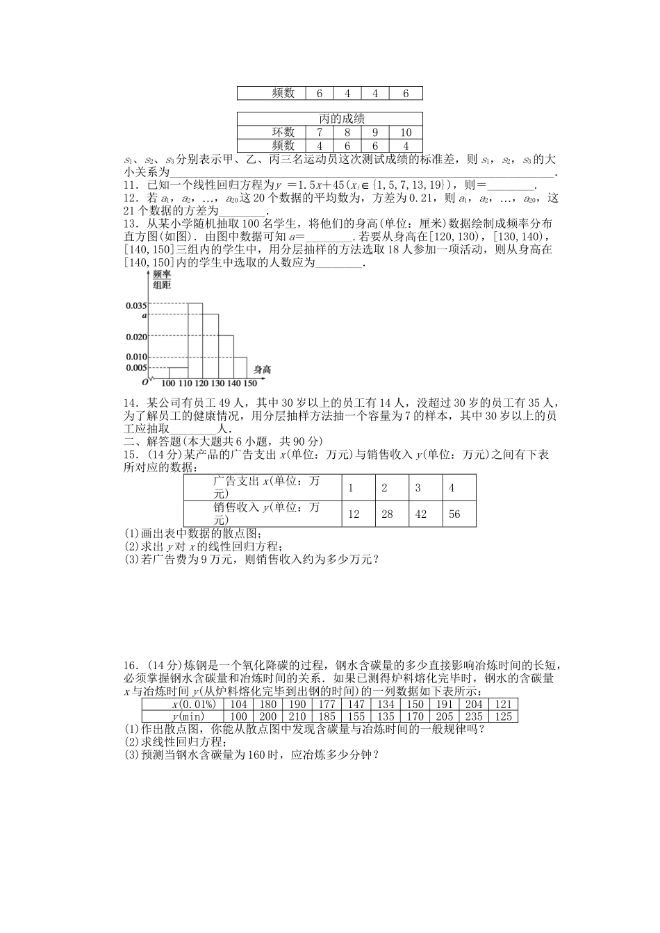 高中数学 第2章 统计单元综合检测卷B 苏教版必修3_第2页
