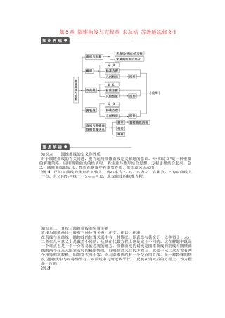 高中数学 第2章 圆锥曲线与方程章 末总结 苏教版选修2-1