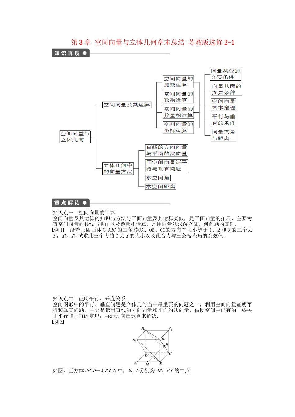 高中数学 第3章 空间向量与立体几何章末总结 苏教版选修2-1_第1页