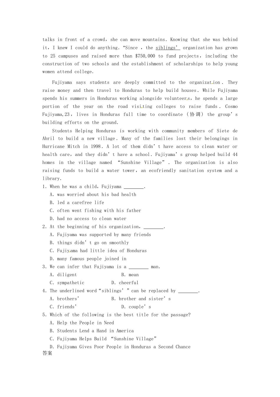 高考英语二轮复习 专题四 完形、阅读综合练（六）_第3页