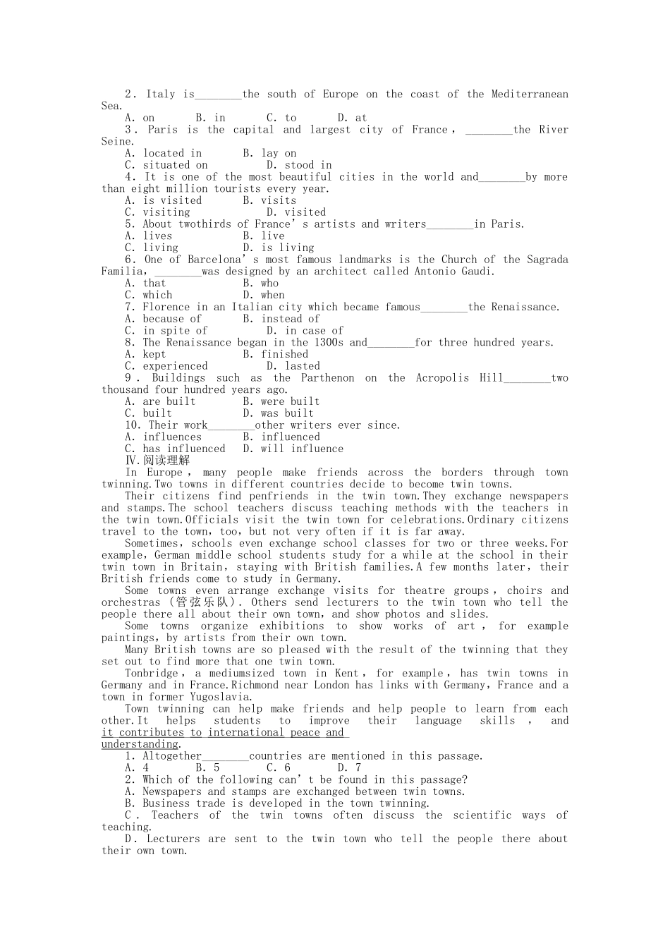 高中英语 Module 1 Period One Reading Comprehension课时作业 外研版必修3_第2页