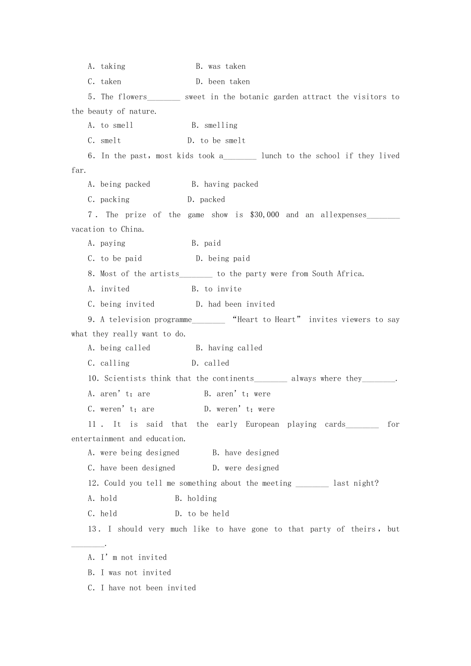 高中英语 Module 3 Period Five Grammar and Writing课时作业 外研版必修1_第2页