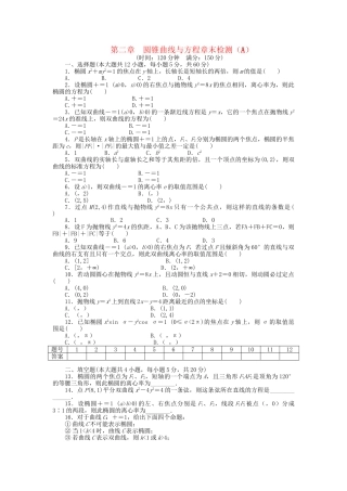 高中数学 第二章 圆锥曲线与方程章末综合检测（A）新人教A版选修1-1