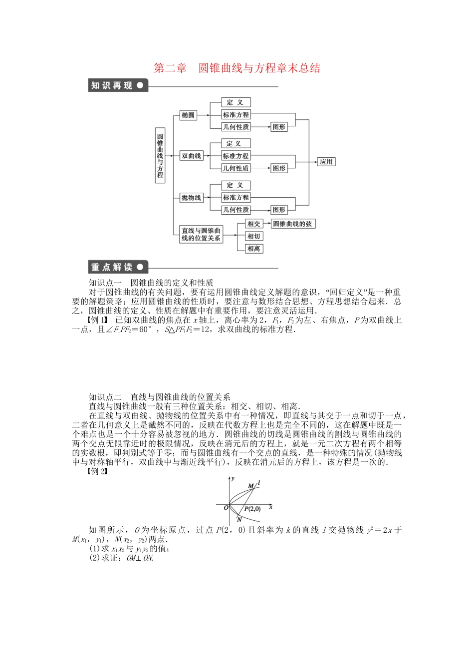 高中数学 第二章 圆锥曲线与方程章末总结 新人教A版选修1-1_第1页