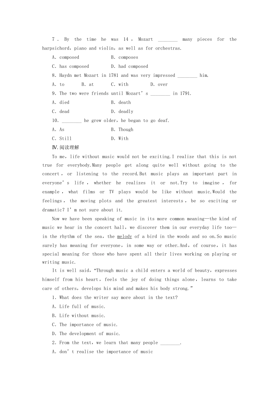 高中英语 Module 3 Period one Reading Comprehension课时作业 外研版必修2_第3页