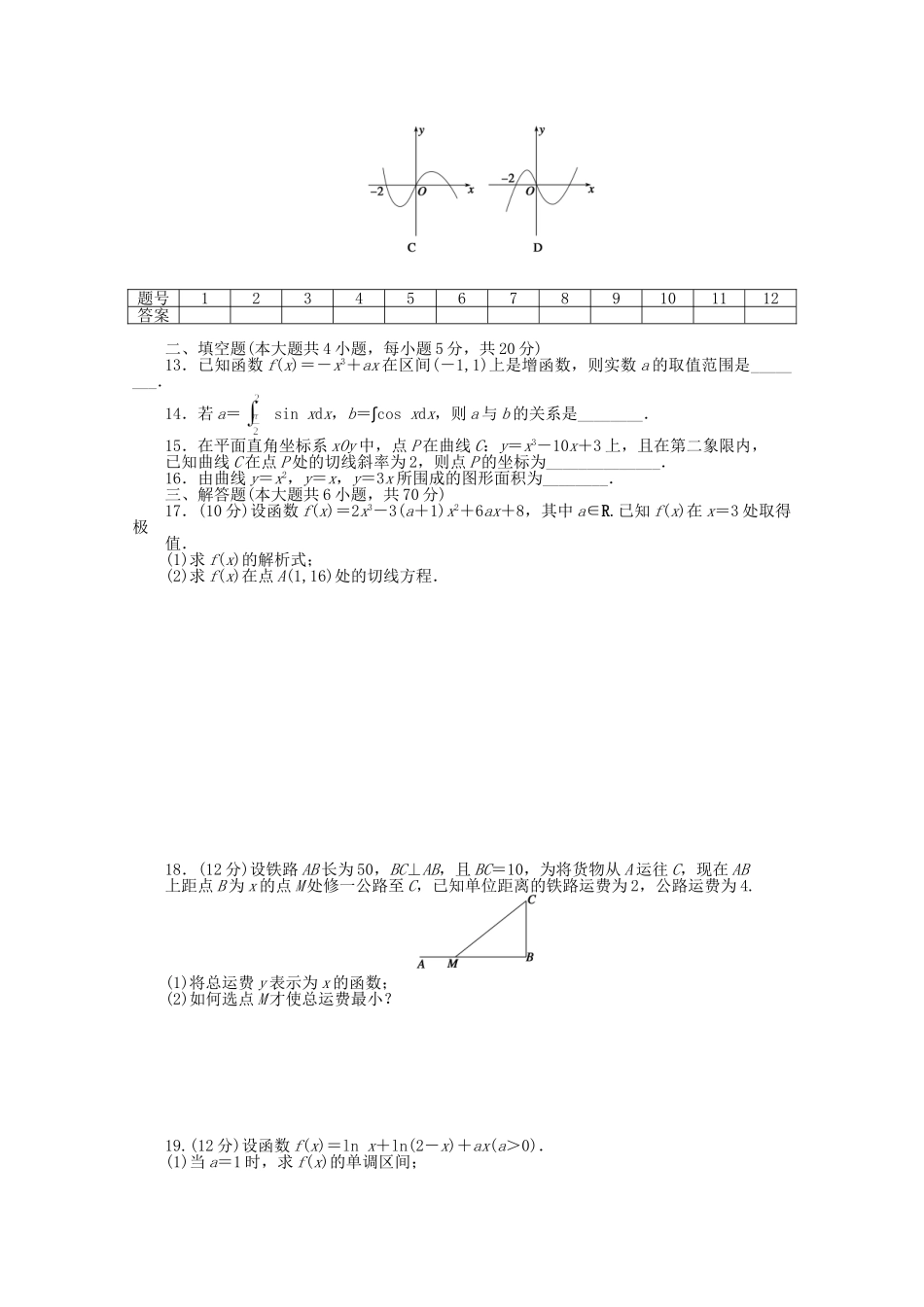 高中数学 第一章 导数及其应用单元综合检测（A）新人教A版选修2-2_第2页