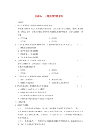 高中历史 第三单元 训练14 土耳其国父凯末尔同步强化练习 岳麓选修4