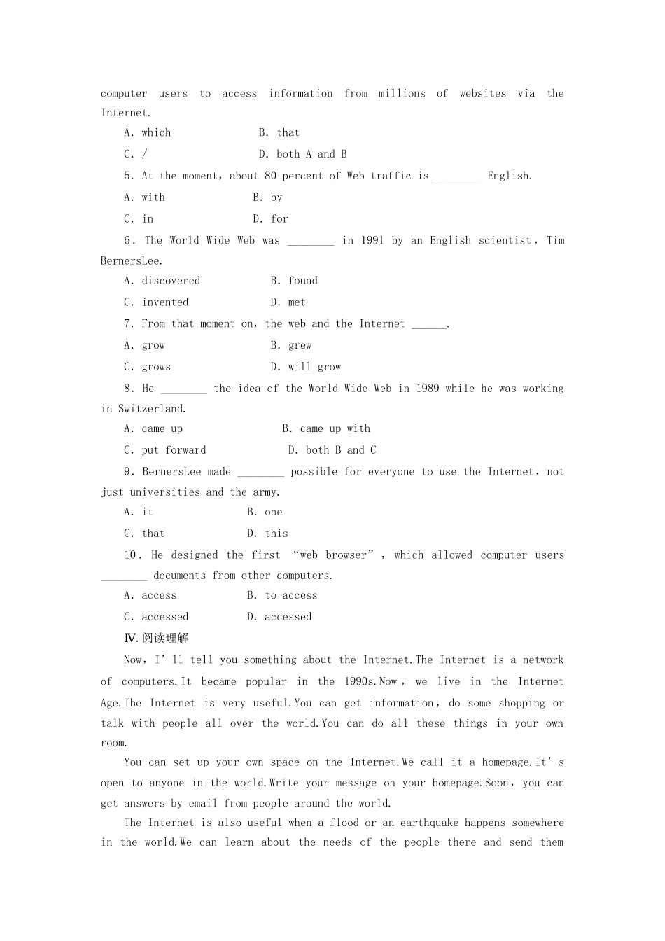 高中英语 Module 6 Period One Reading Comprehension课时作业 外研版必修1_第3页