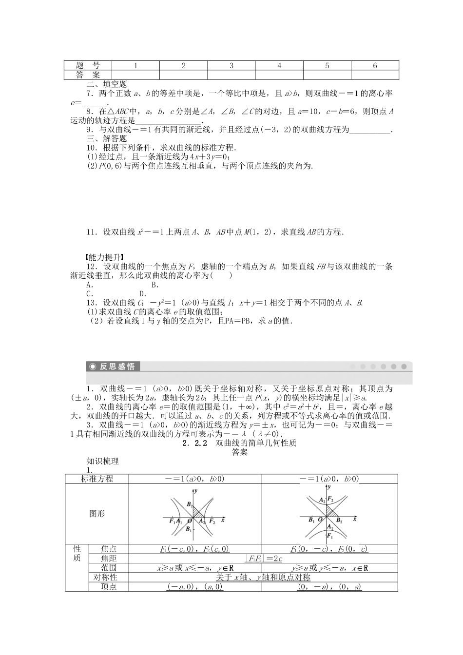 高中数学 2.2.2双曲线的简单几何性质课时作业 新人教A版选修1-1_第2页