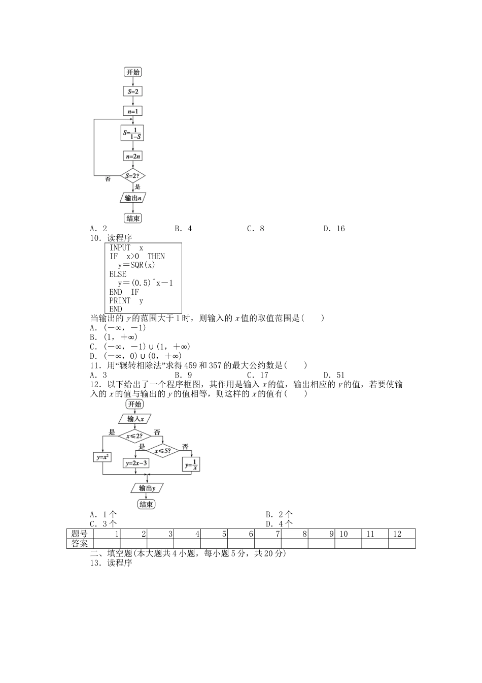 高中数学 第一章 算法初步单元综合检测B卷 新人教A版必修3_第3页