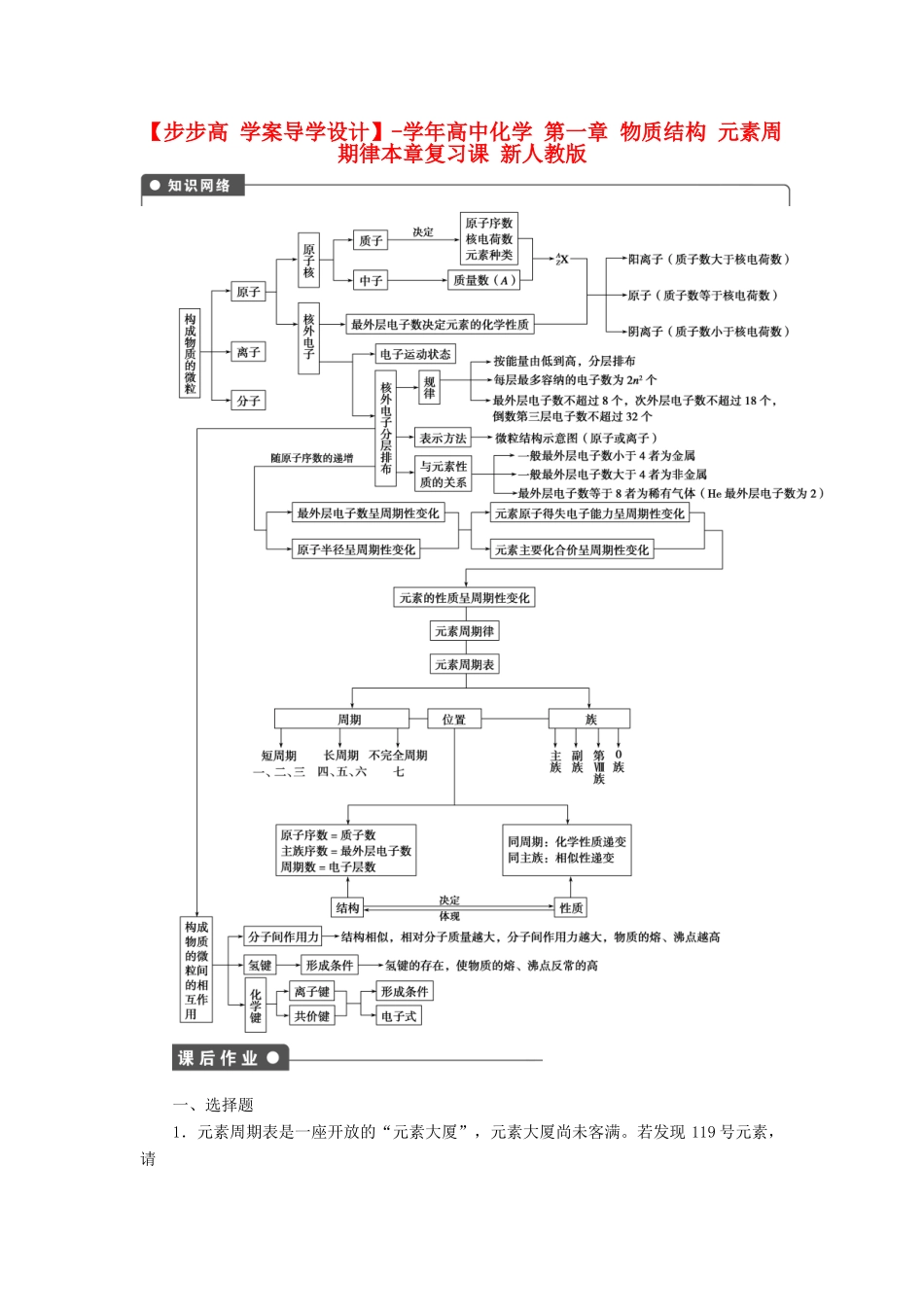 高中化学 第一章 物质结构 元素周期律本章复习课 新人教版必修2_第1页