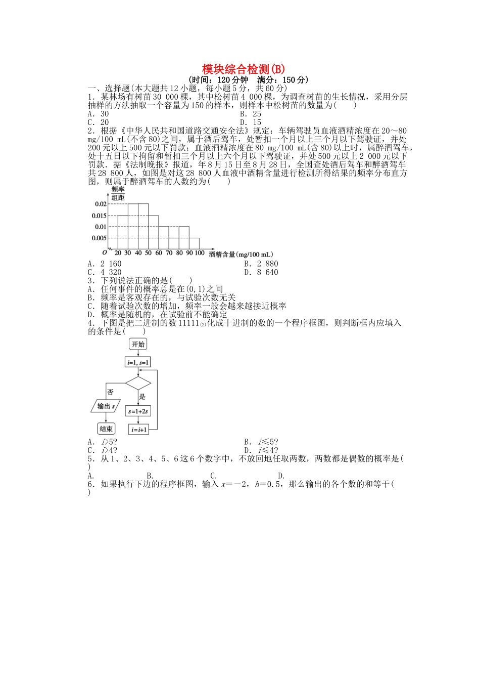 高中数学 模块综合检测（B） 新人教A版必修3_第1页