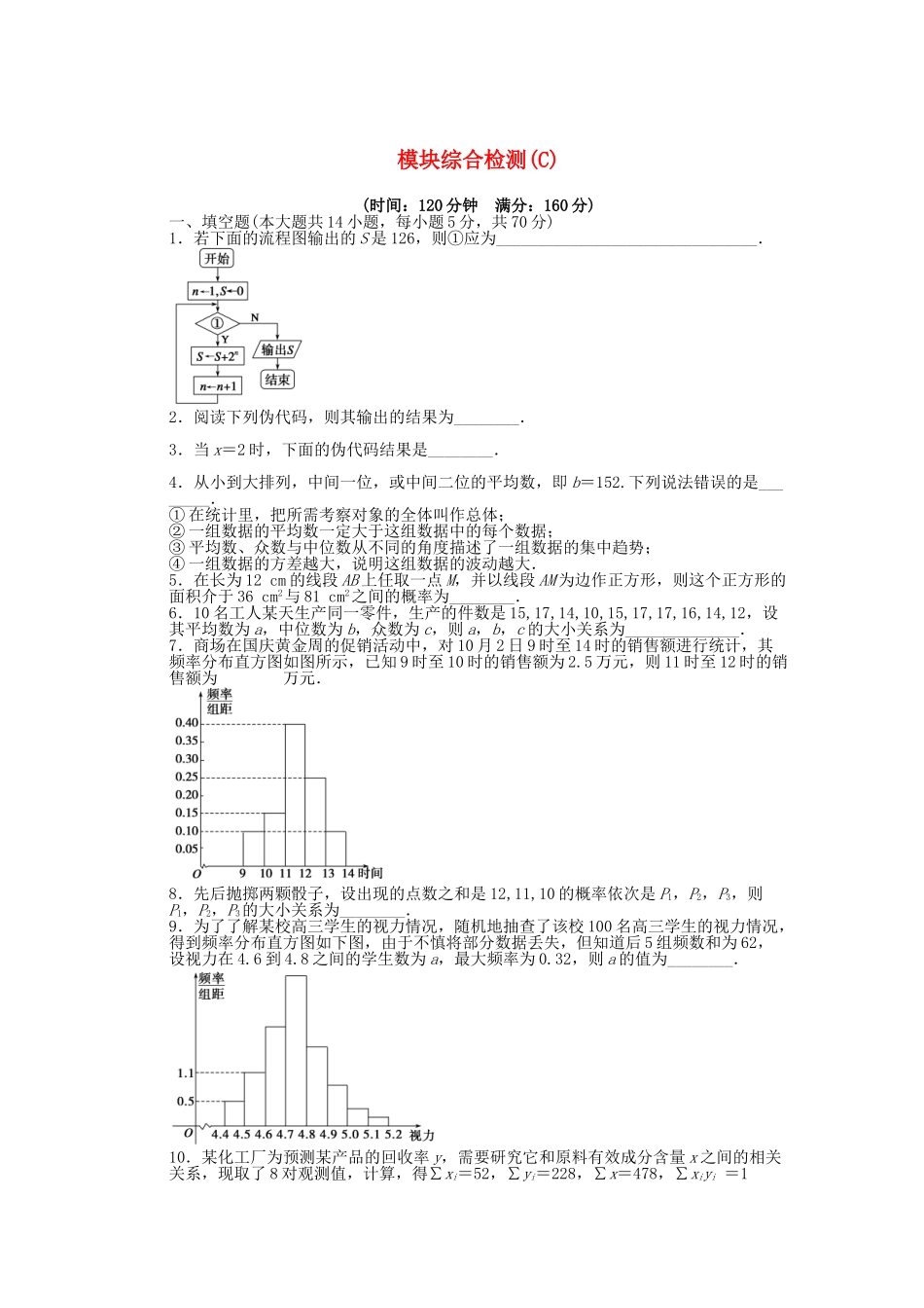 高中数学 模块综合检测（C）苏教版必修3_第1页