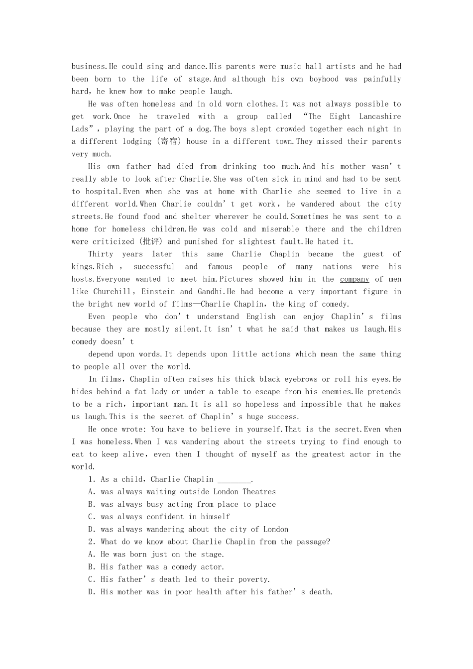 高中英语 Unit 3 Period 1 Warming Up Reading课时作业 新人教版必修4_第3页