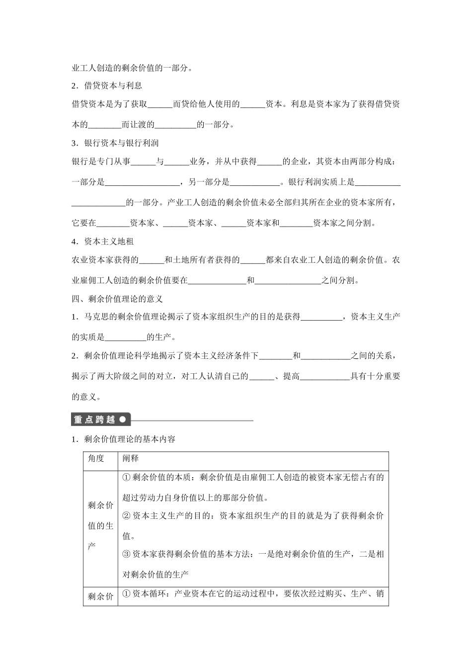高中政治 专题二 第3课时 马克思的剩余价值理论课时作业 新人教版选修2_第2页