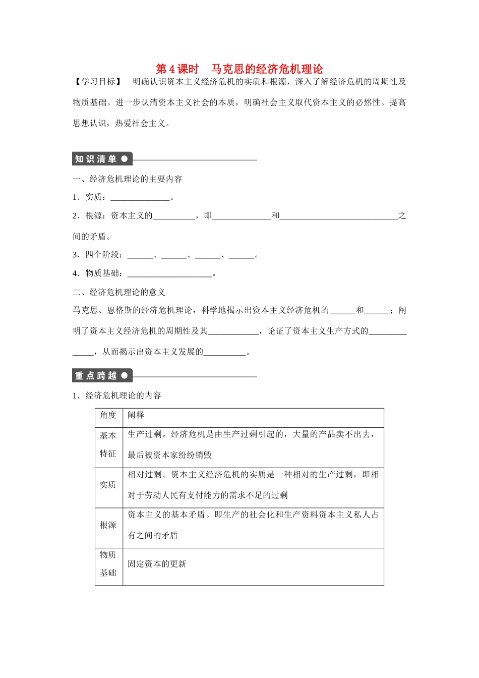 高中政治 专题二 第4课时 马克思的经济危机理论课时作业 新人教版选修2_第1页