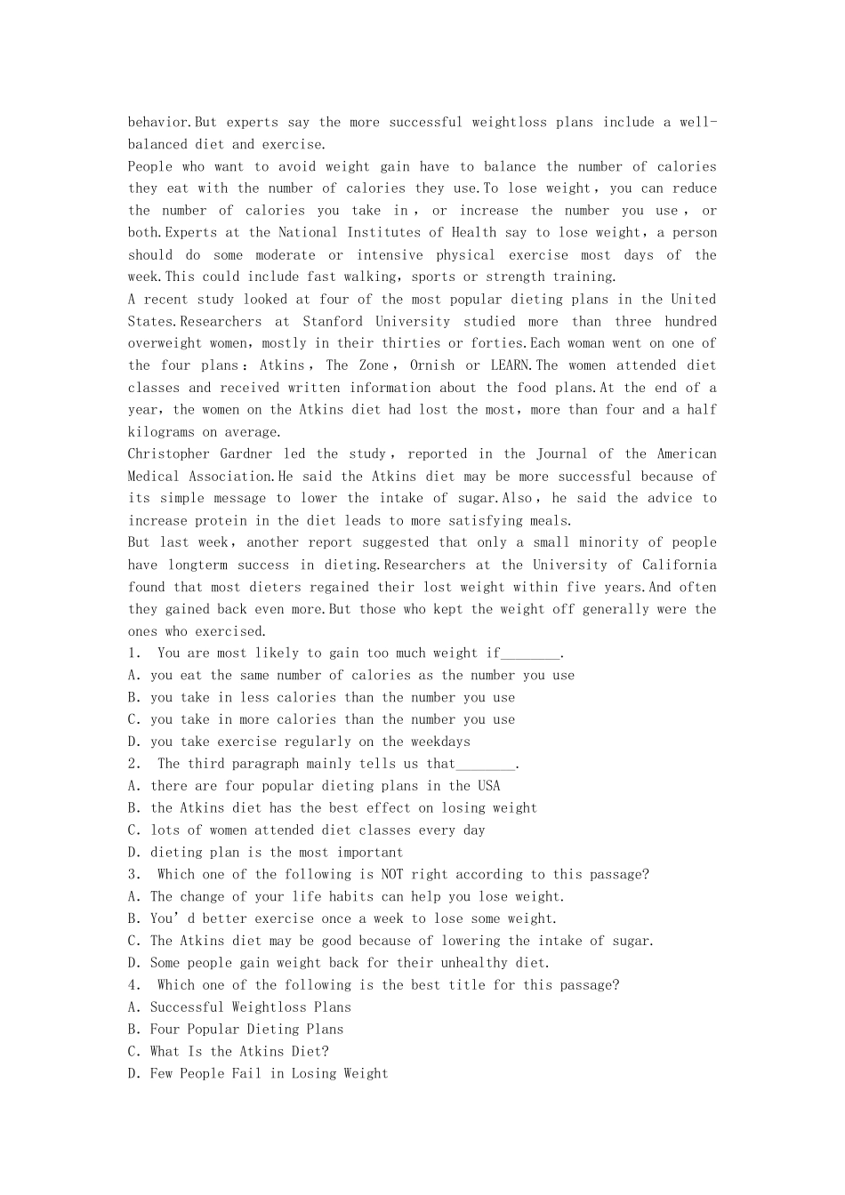 高中英语 Module 1 Deep South Period One Warm up Reading同步测试2 外研版选修8_第3页