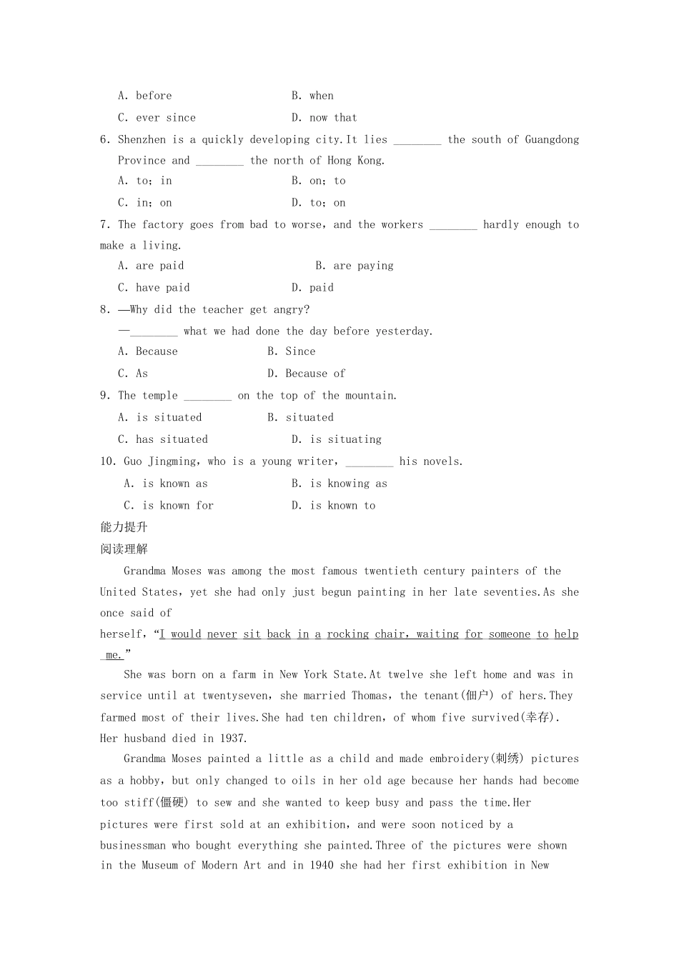 高中英语 Module 1 Europe Period One Warm up Reading同步测试2 外研版必修3_第3页
