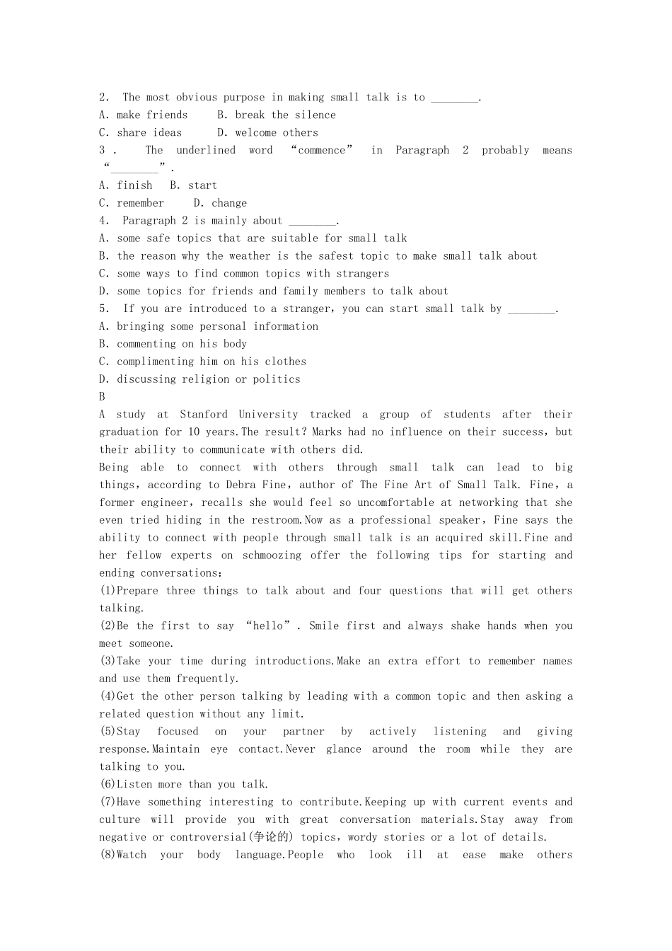 高中英语 Module 1 Small Talk Period One Warm up Reading同步测试1 外研版选修6_第3页