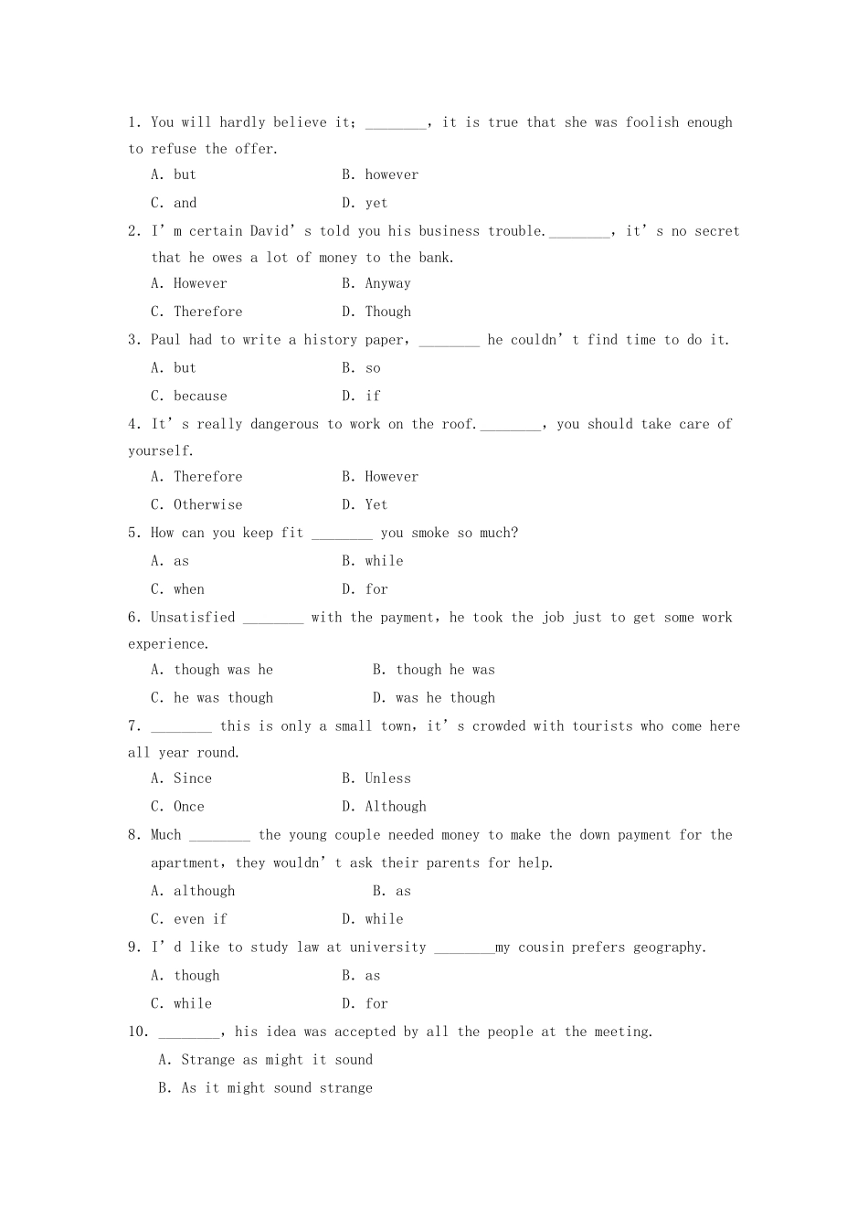 高中英语 Module 2 Developing and Developed Countries Period Three Grammar同步测试 外研版必修3_第2页