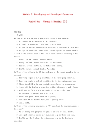 高中英语 Module 2 Developing and Developed Countries Period Warm up Reading同步测试1 外研版必修3