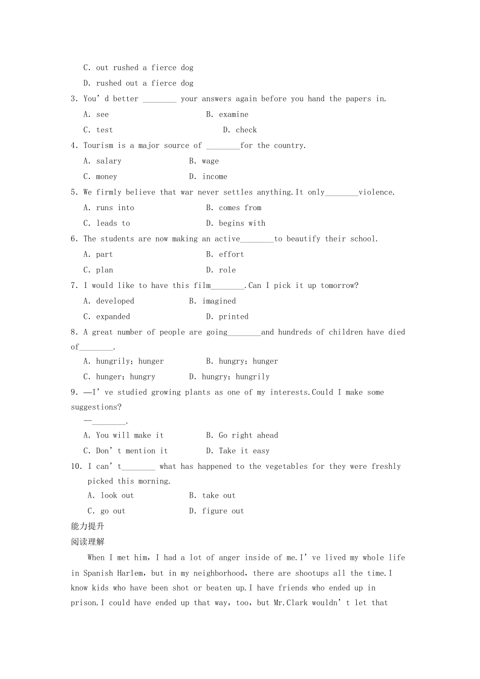 高中英语 Module 2 Developing and Developed Countries Period Warm up Reading同步测试2 外研版必修3_第3页