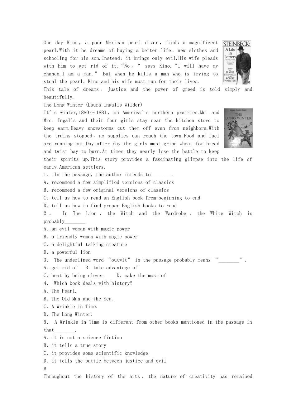 高中英语 Module 2 Fantasy Literature Period One Warm up Reading同步测试1 外研版选修6_第3页