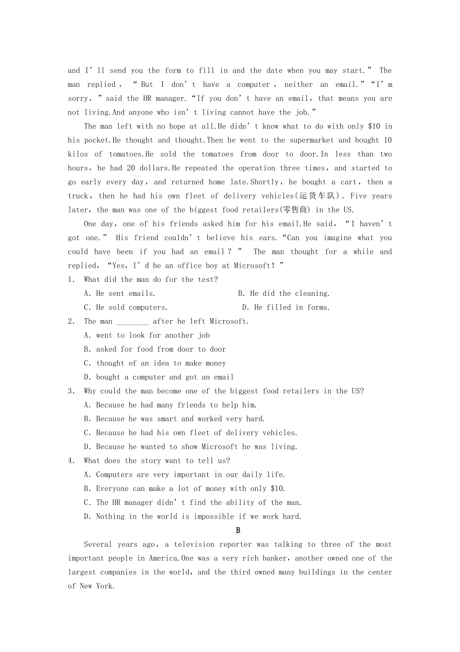 高中英语 Module 2 Period One Warm up and Reading同步测试1 外研版必修5_第3页