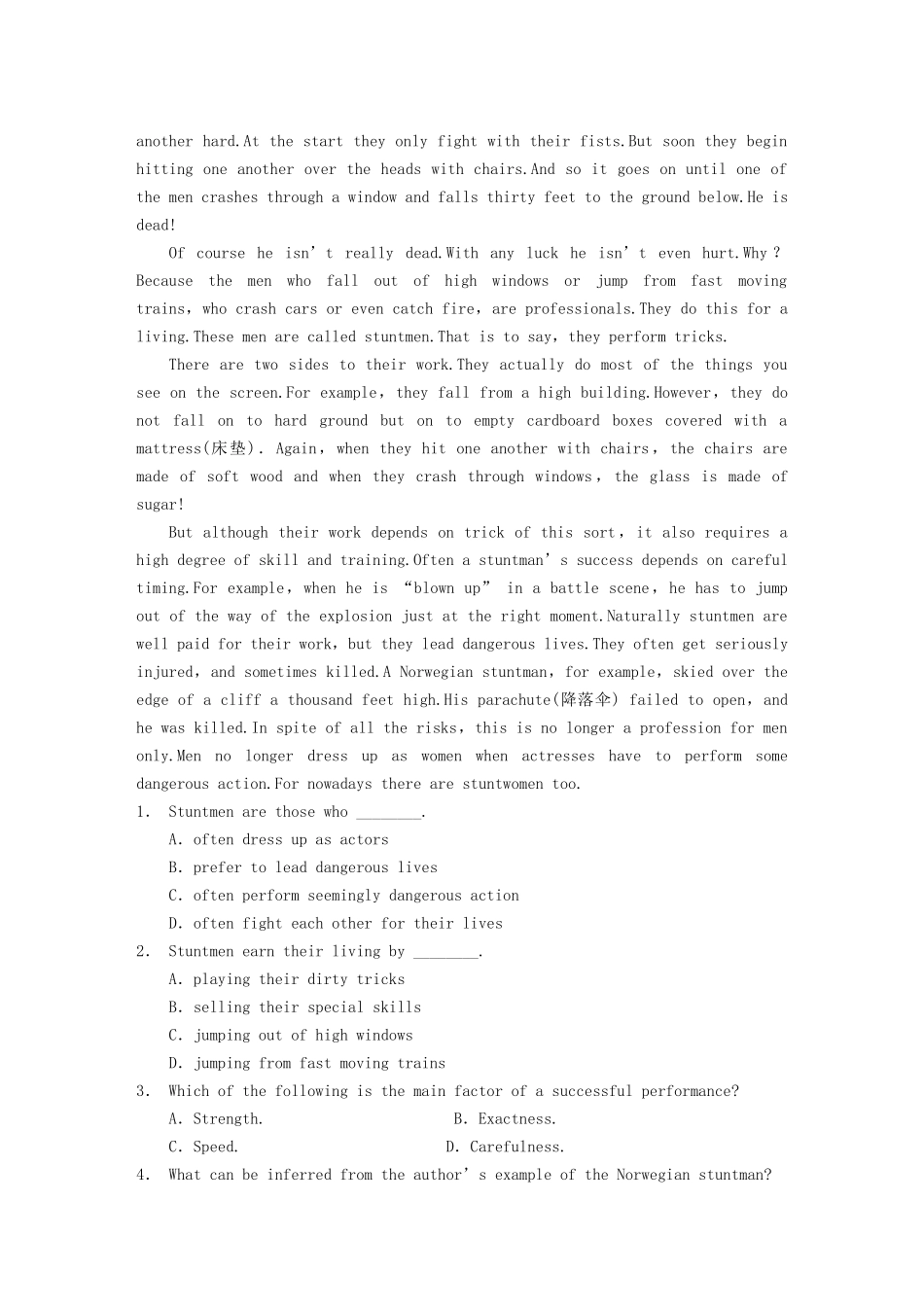 高中英语 Module 3 Period One Warm up and Reading同步测试1 外研版必修5_第3页