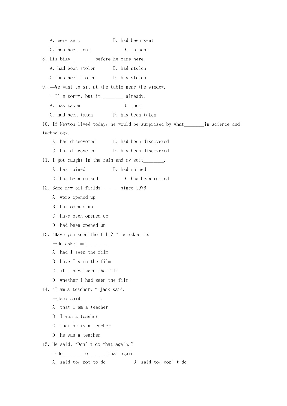 高中英语 Module 3 The Violence of Nature Period Three Grammar同步测试 外研版必修3_第3页