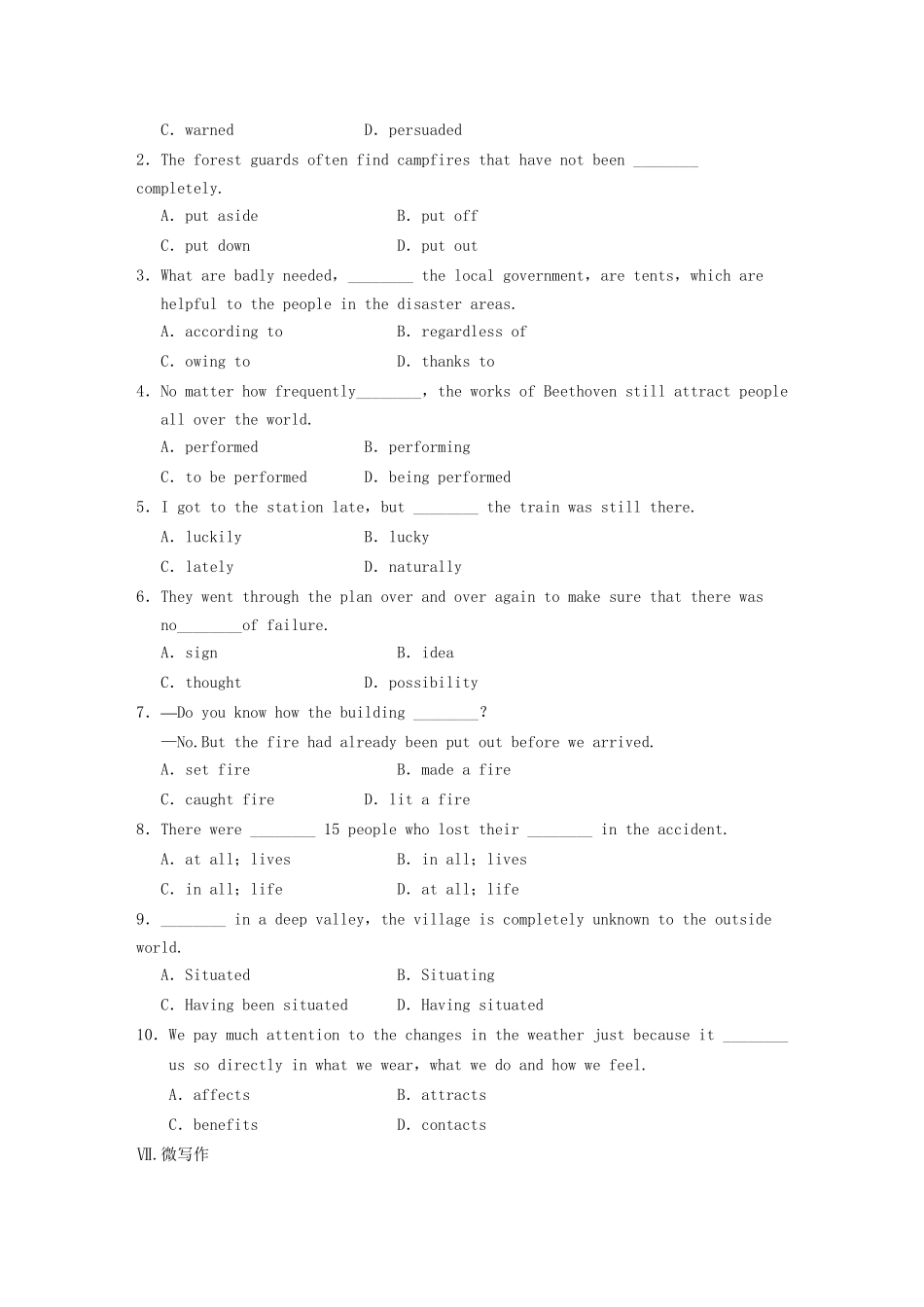 高中英语 Module 3 The Violence of Nature Period Two Integrating Skills同步测试 外研版必修3_第3页