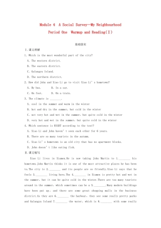 高中英语 Module 4 A Social Survey My Neighbourhood Period One 1 Warm up and Reading同步测试 外研版必修1