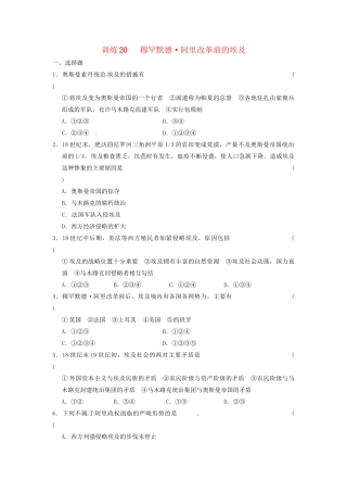 高中历史 第六章 穆罕默德 阿里改革前的埃及强化训练 北师大版选修1