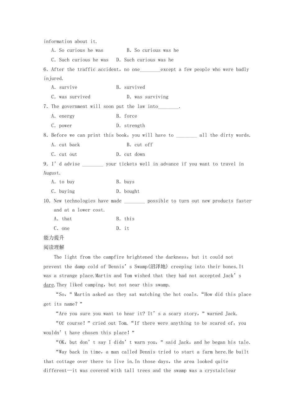 高中英语 Module 4 Sandstorms in Asia Period Warm up Reading同步测试2 外研版必修3_第3页