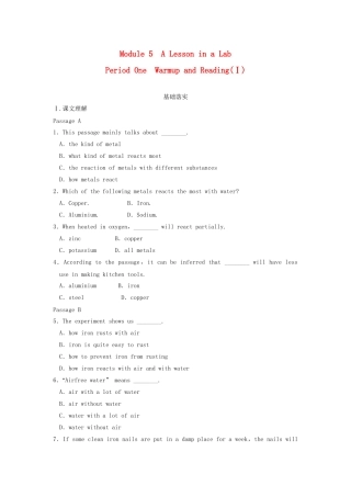 高中英语 Module 5 A Lesson in a Lab Period One 1 Warm up and Reading同步测试 外研版必修1