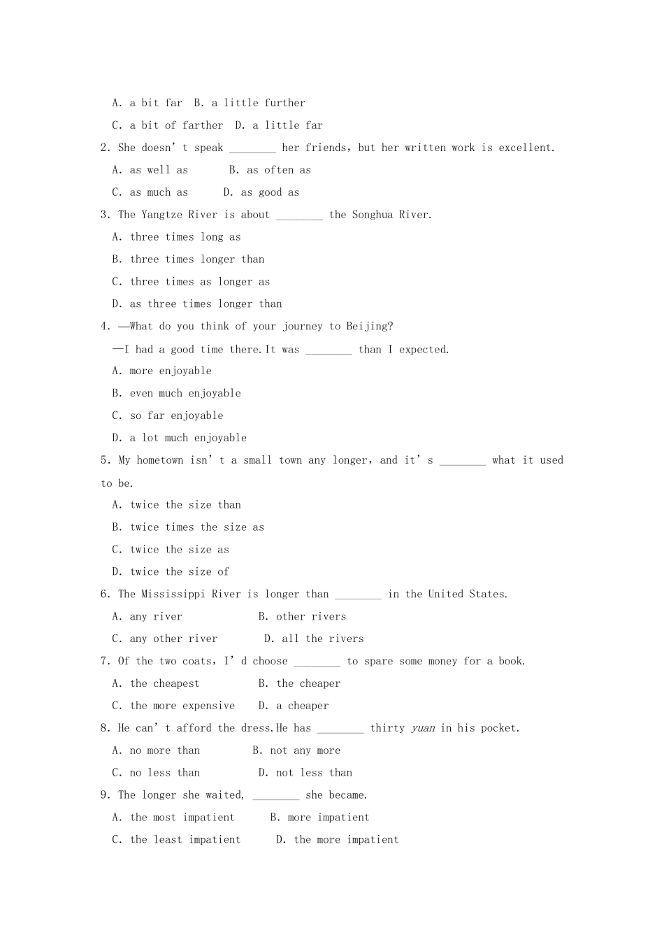 高中英语 Module 5 A Lesson in a Lab Period Three Grammar同步测试 外研版必修1_第2页