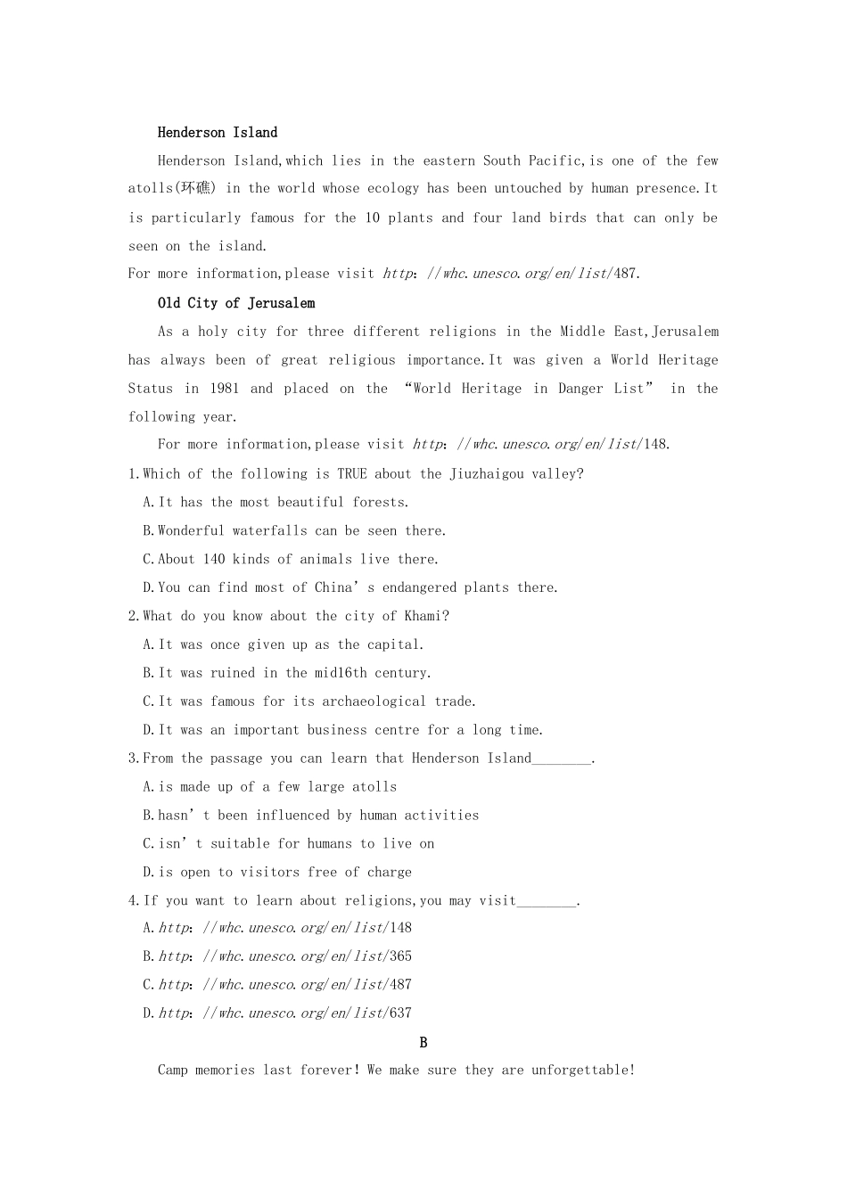 高中英语 Module 5 A Trip Along the Three Gorges period one Warm up Reading同步测试1 外研版必修4_第3页