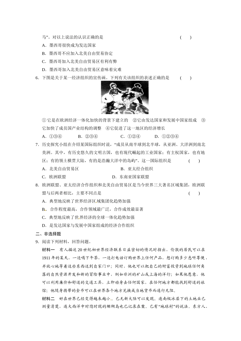 高中历史（名师指津+重点精讲+思考探究）专题八 训练2当今世界经济区域集团化的发展 人民版必修2_第2页