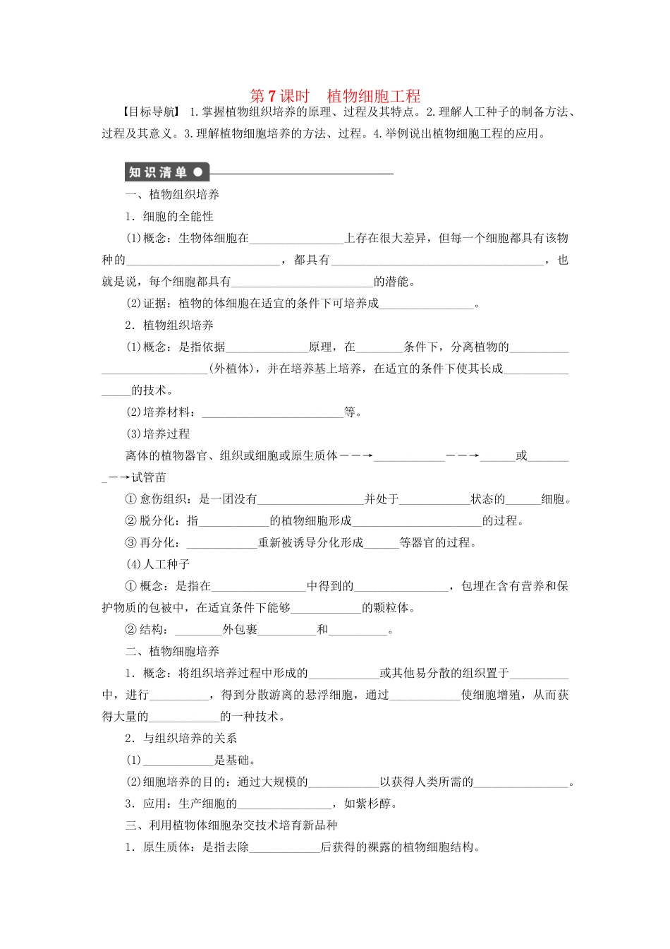 学高中生物 第二章 课时7植物细胞工程 苏教版选修3 _第1页