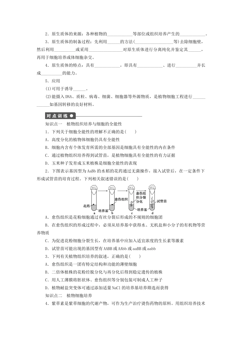 学高中生物 第二章 课时7植物细胞工程 苏教版选修3 _第2页