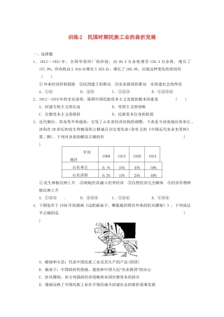 高中历史（名师指津+重点精讲+思考探究）专题二 训练2民国时期民族工业的曲折发展 人民版必修2