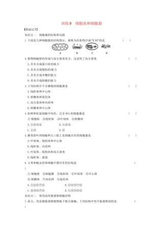 学高中生物 第三章 细胞的结构和功能 第9课时 细胞质和细胞器同步课时检测 苏教版必修1