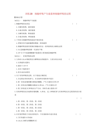 学高中生物 第四章 光合作用和细胞呼吸 第20课时 细胞呼吸的过程同步课时检测 苏教版必修1