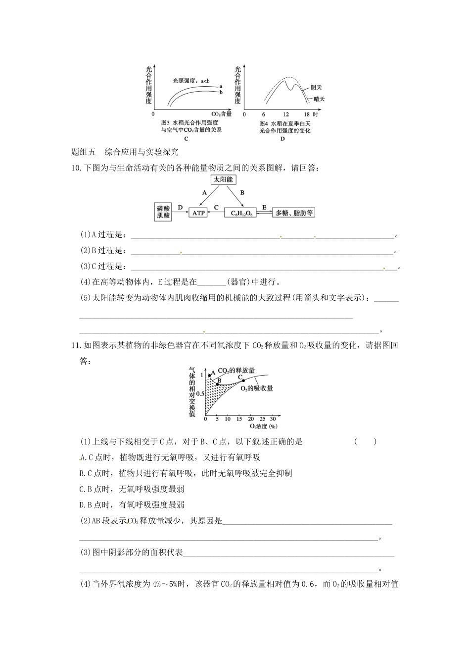 学高中生物 第四章 光合作用和细胞呼吸 专项检测同步课时检测 苏教版必修1_第3页